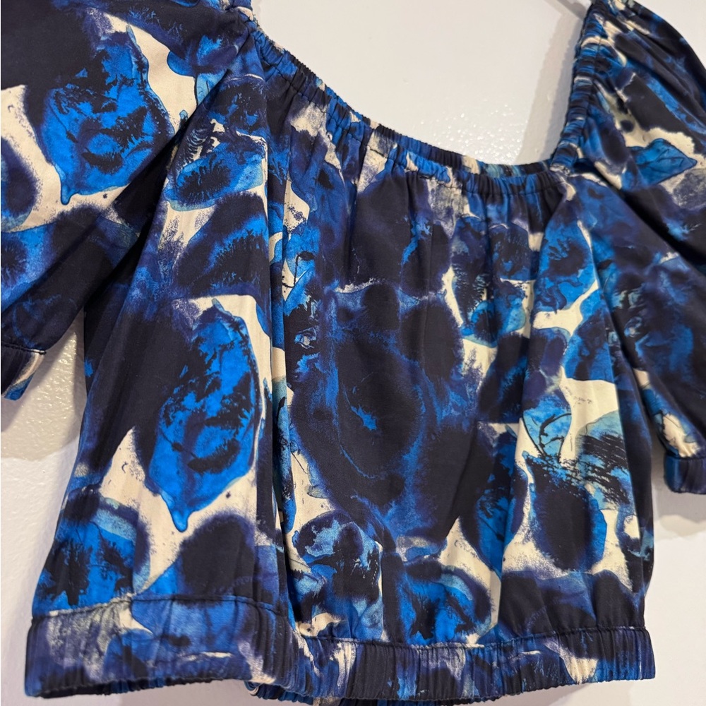 Open Edit Stylish Blue Floral Off-Shoulder Blouse